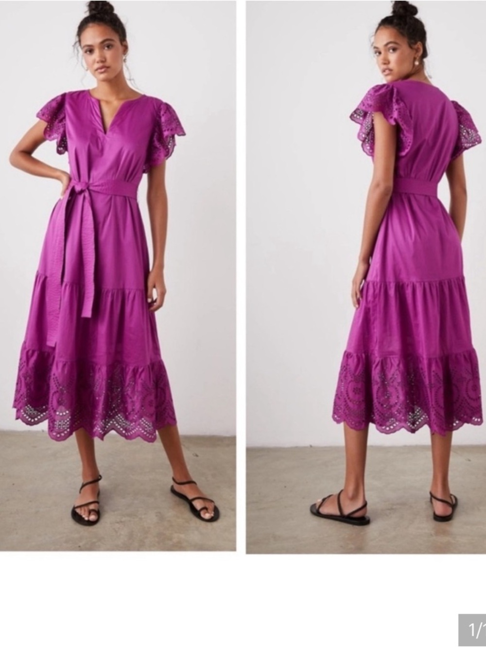 Rails Gia Tiered Eyelet Midi Dress in Berry Purple Size Xl Cap Sleeves